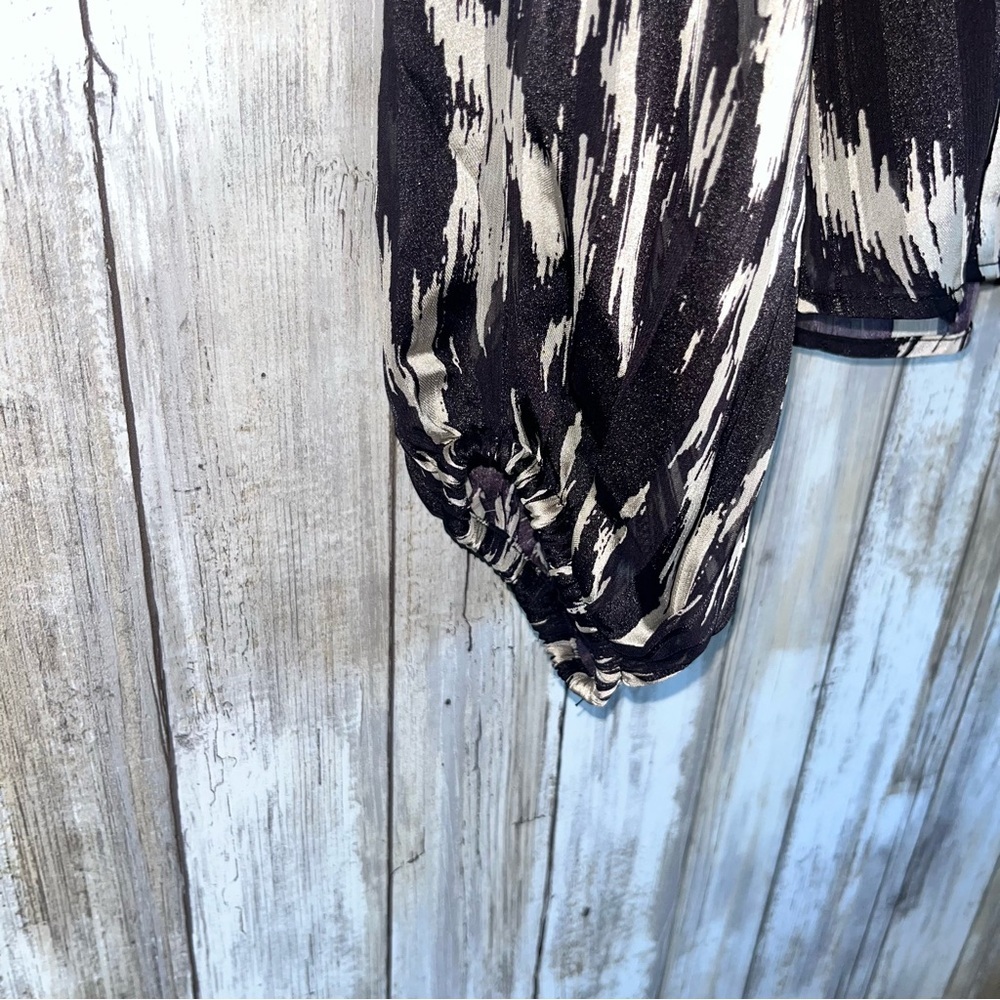 Joie Satin Black & White Printed Satin Blouse - Picture 3 of 6